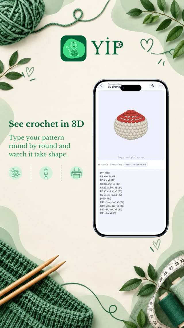 See crochet in 3D - type your pattern round by round and watch it take shape