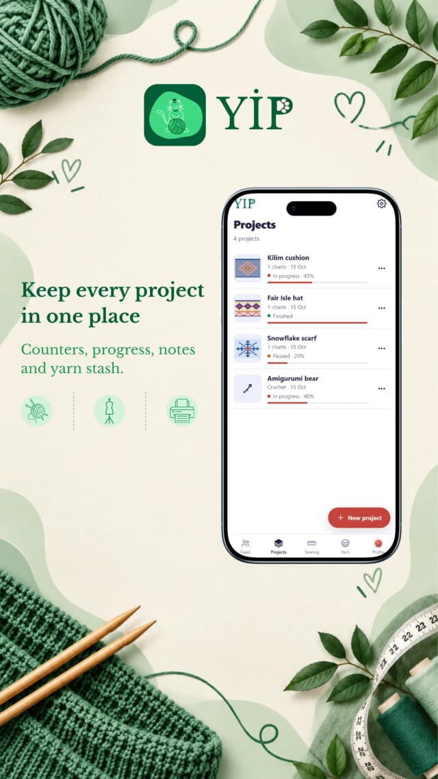 Keep every project in one place - counters, progress, notes and yarn stash