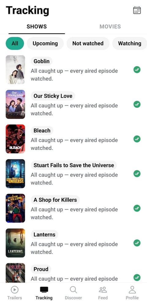 TV-List tracking screen